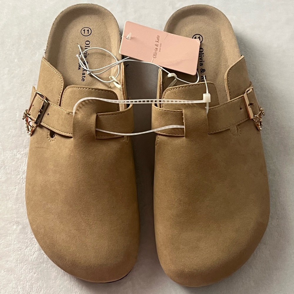 Olivia & Kate Cute Comfy Tan‎ Suede Clogs, Size 11, NWT
